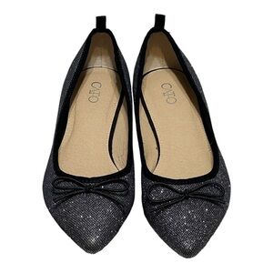 Cato Sparkly Pointy Toe Bow Tie Flats Black Size 6